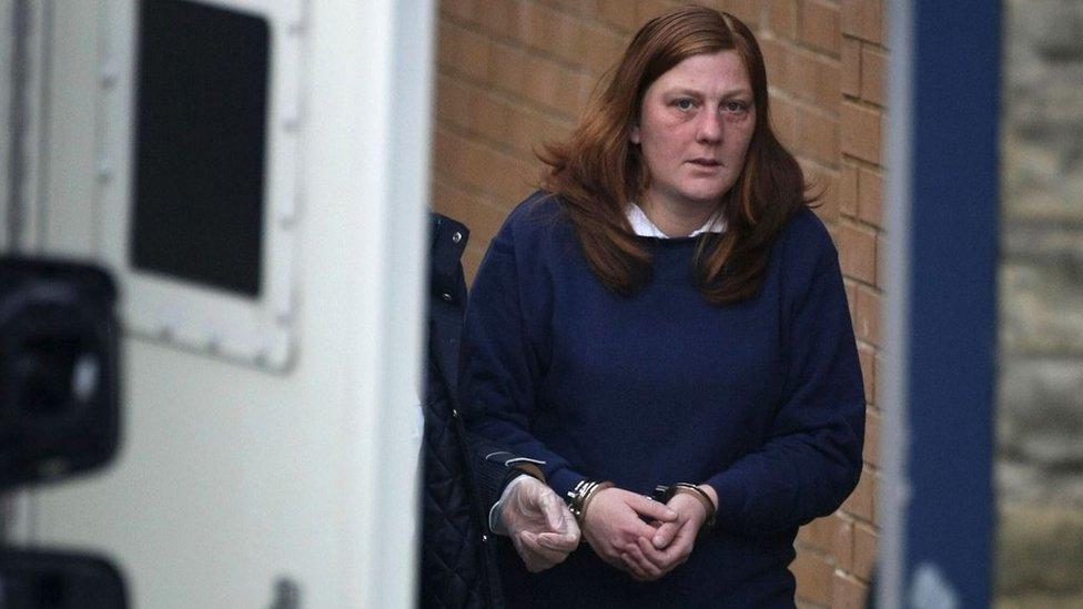 A handcuffed Karen Matthews after being charged