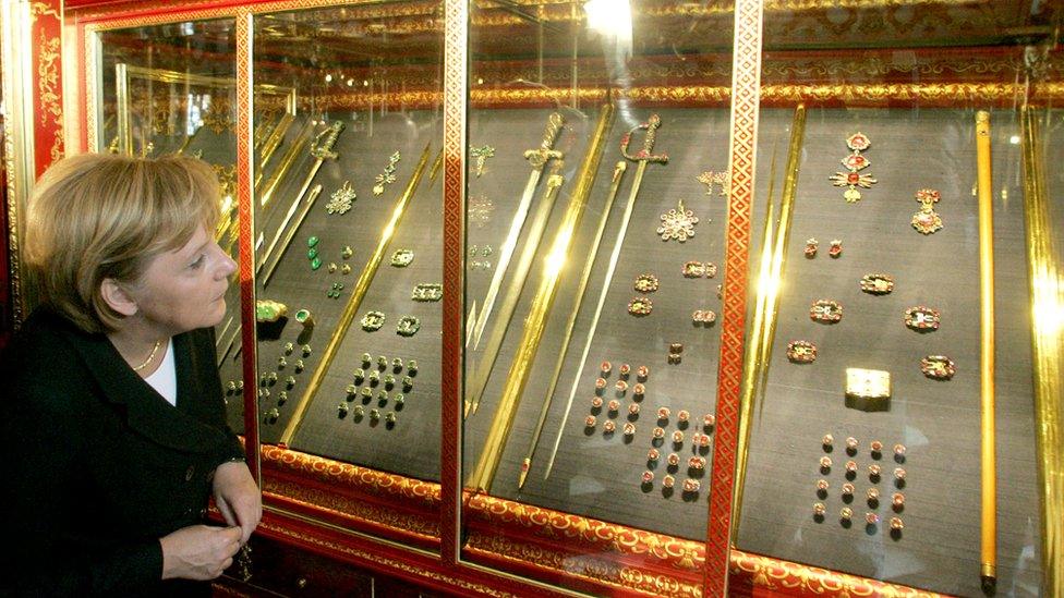 German Chancellor Angela Merkel visits the Gruenes Gewoelbe (Green Vault) museum in Dresden, Germany in 2006