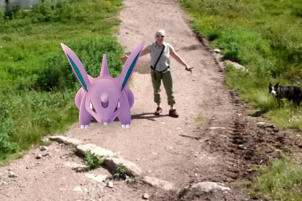 Heather Morning and Pokémon Go creature in Cairngorms