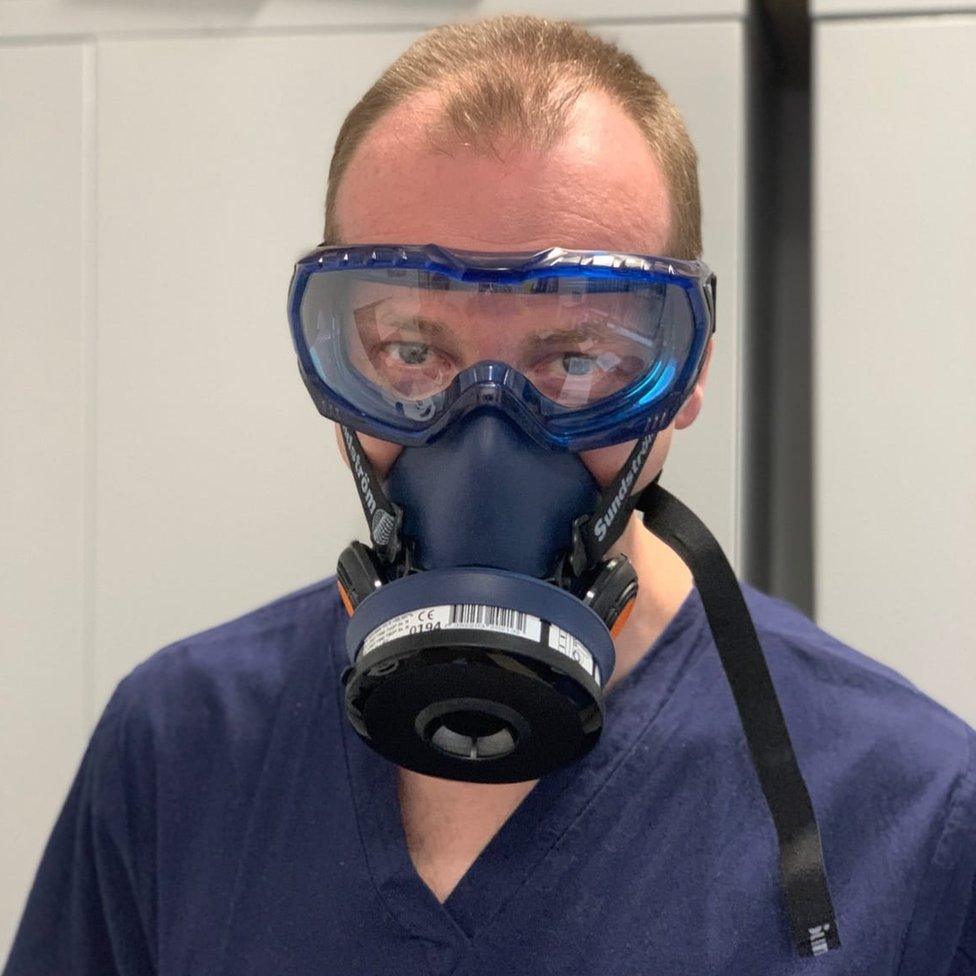 Consultant Tom Lawton in one of his modified industrial masks