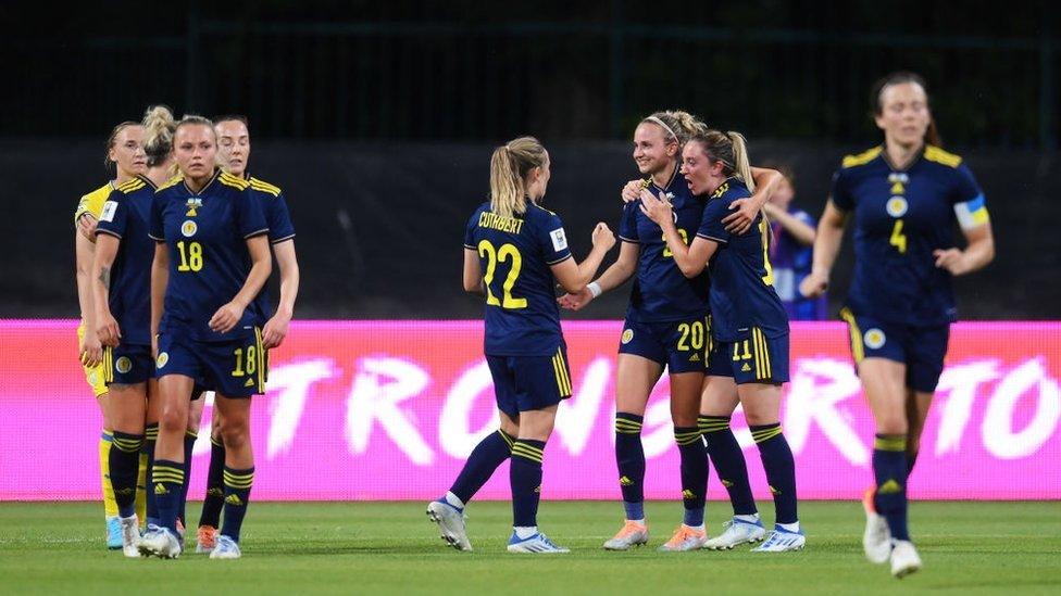 Scotland celebrating a goal