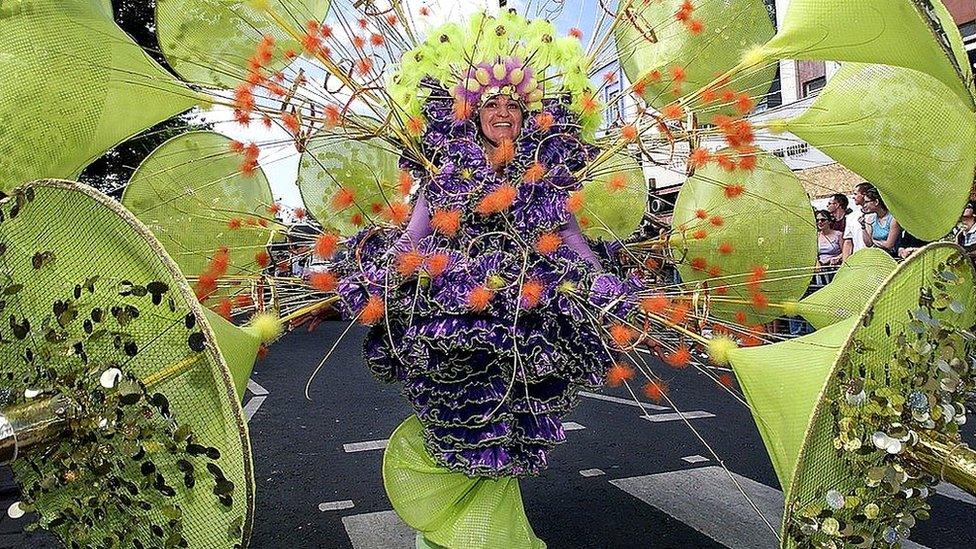 Woman in Notting Hill Carnival costume in 1999