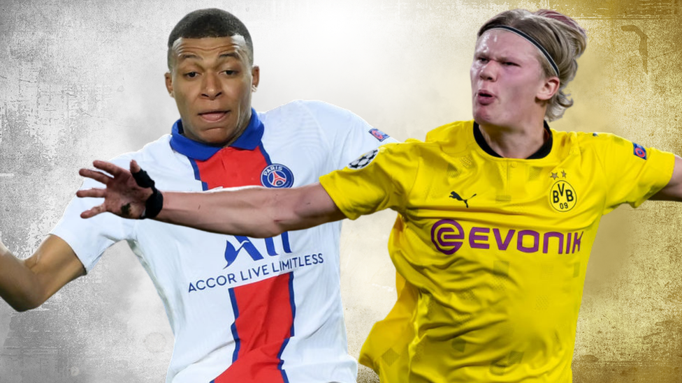 PSG's Kylian Mbappe and Borussia Dortmund's Erling Braut Haaland