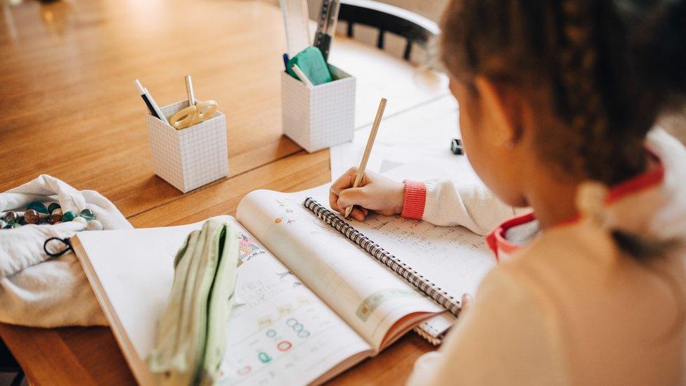 A girl doing a workbook