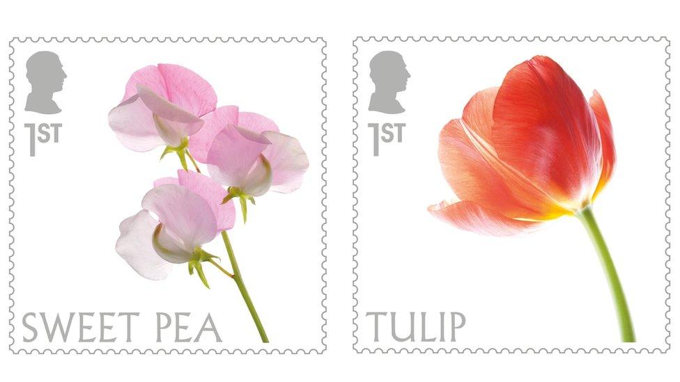 sweet pea and tulip stamps