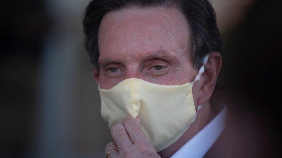 The Mayor of the city of Rio de Janeiro, Marcelo Crivella,during a press conference in Rio on May 12, 2020