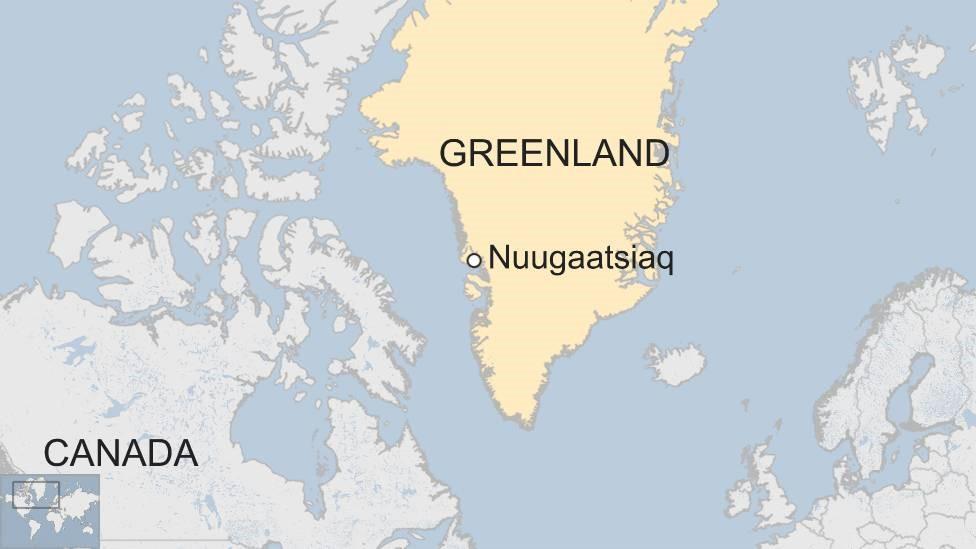 A map showing where the village is in Greenland