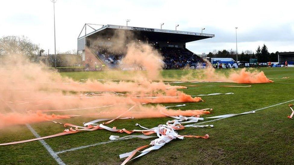 Smoke bombs at Stair Park, Stranraer