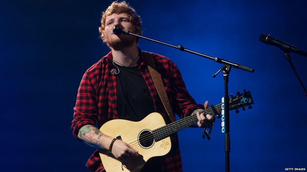 Ed Sheeran on the Pyramid stage at Glastonbury