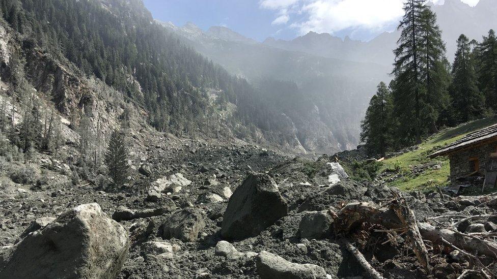 Rubble from landslide near Bondo, Switzerland. 24 Aug 2017