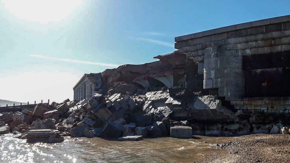 Collapsed Hurst Castle wall