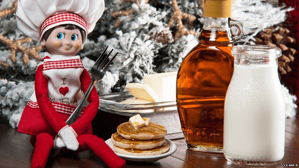 Elf on a Shelf with breakfast food