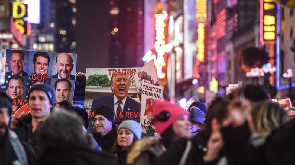 Protesters in New York calling for impeachment on the eve of the House vote, 17 December 2019