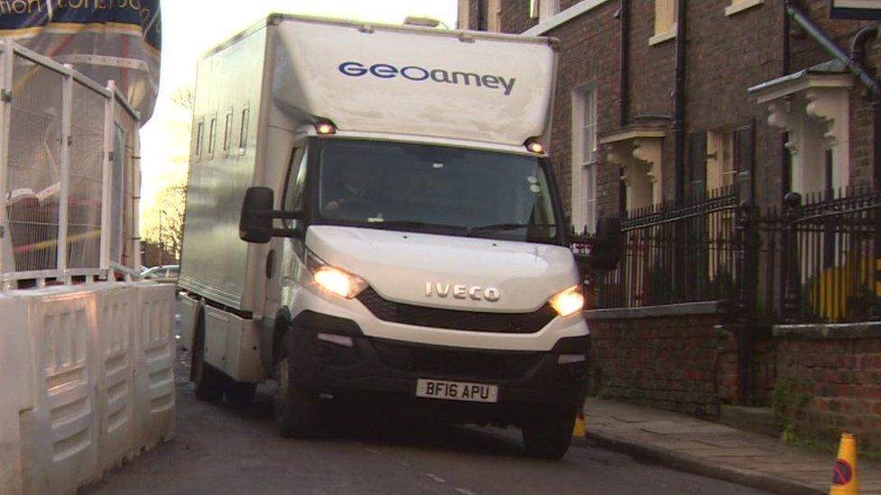 Prison van arriving at court