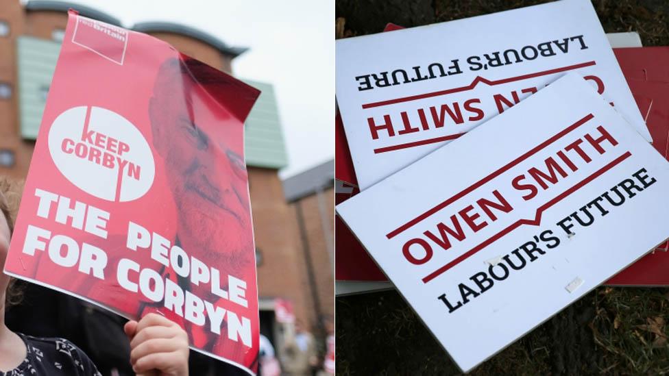 Jeremy Corbyn placard, Owen Smith literature