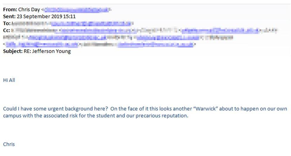 Copy of email sent by Newcastle University vice chancellor Chris Day