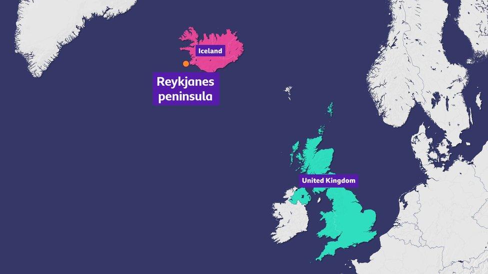 map shows iceland and northern europe with iceland and the uk highlighted