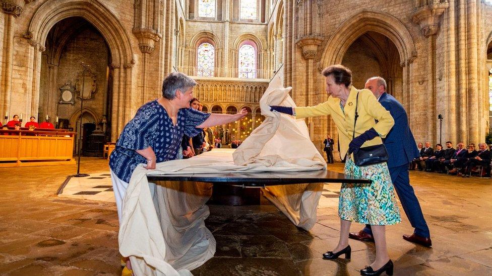 Princess Anne unveiling a table at Ely Cathedral