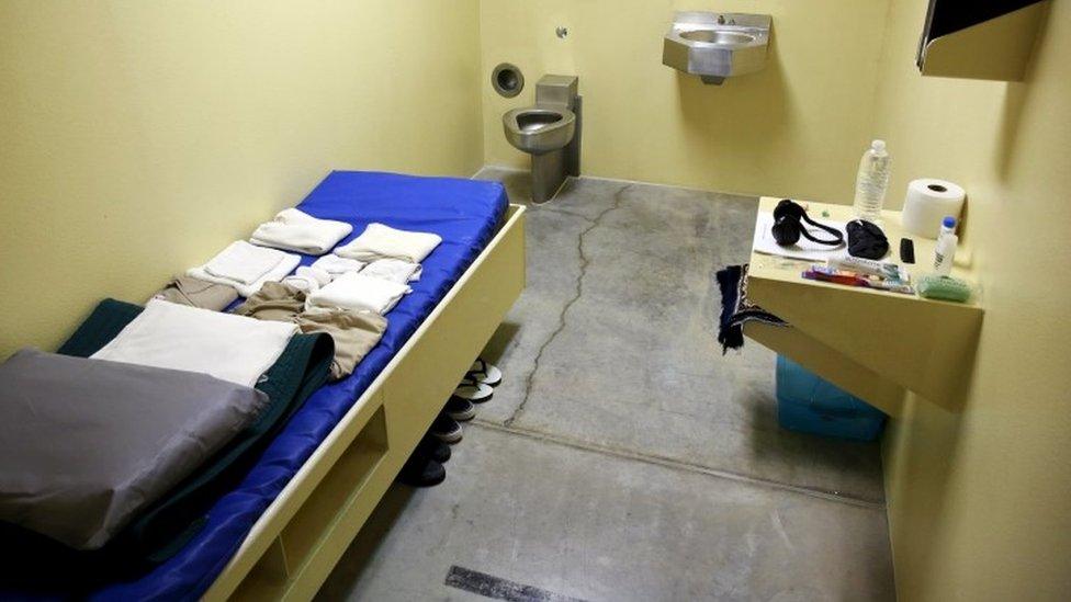 A sample cell is displayed within Joint Task Force Guantanamo's Camp VI at the U.S. Naval Base in Guantanamo Bay (22 March 2016)