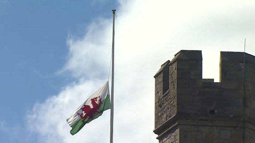 Flag flying at half-mast at Caernarfon Castle