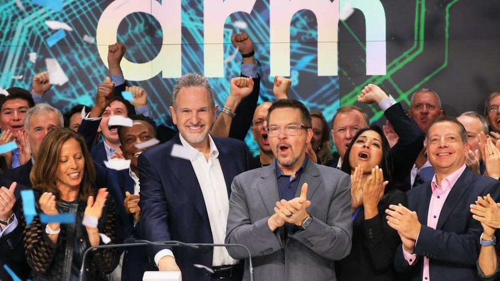 Arm Holdings CEO Rene Haas rings the Nasdaq opening bell at the Nasdaq MarketSite on September 14, 2023 in New York City.