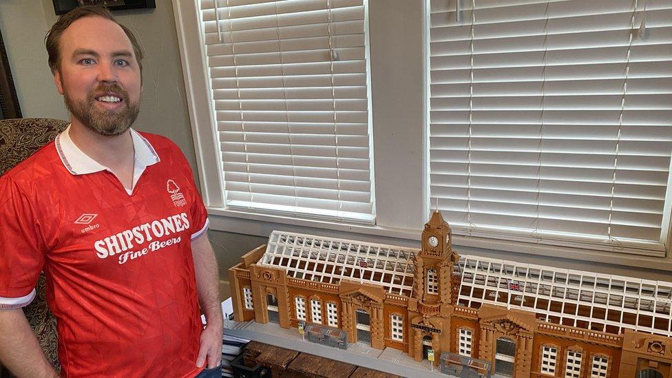 Tyler Lawler and his Lego replica of Nottingham railway station