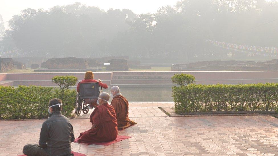 The sacred garden in the core area of Lumbini where monks meditate