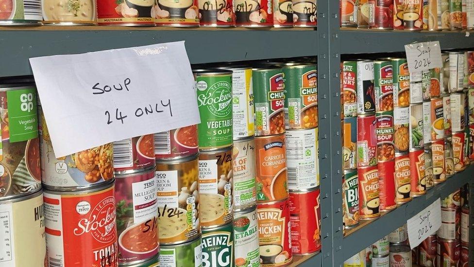 Cans of soup at Warrington Food Bank