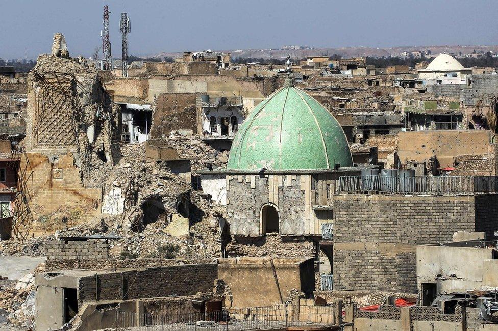 Remains of the Great Mosque of al-Nuri in Mosul, Iraq (14 March 2018)