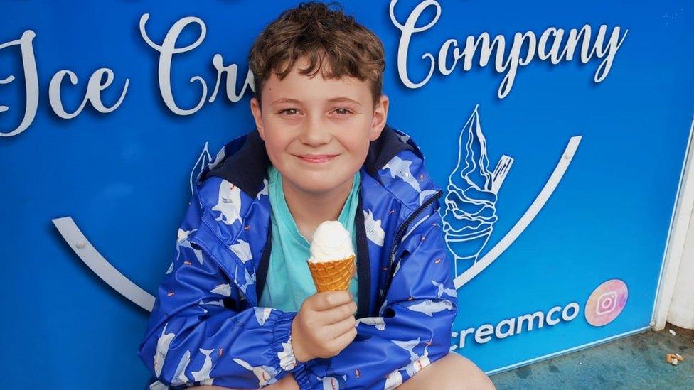 Boy eating ice cream