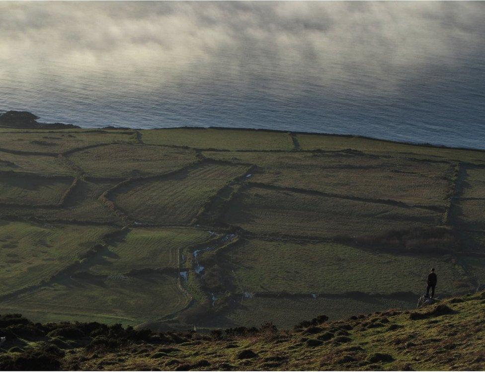 ffigwr unig yn edrych allan am y môr