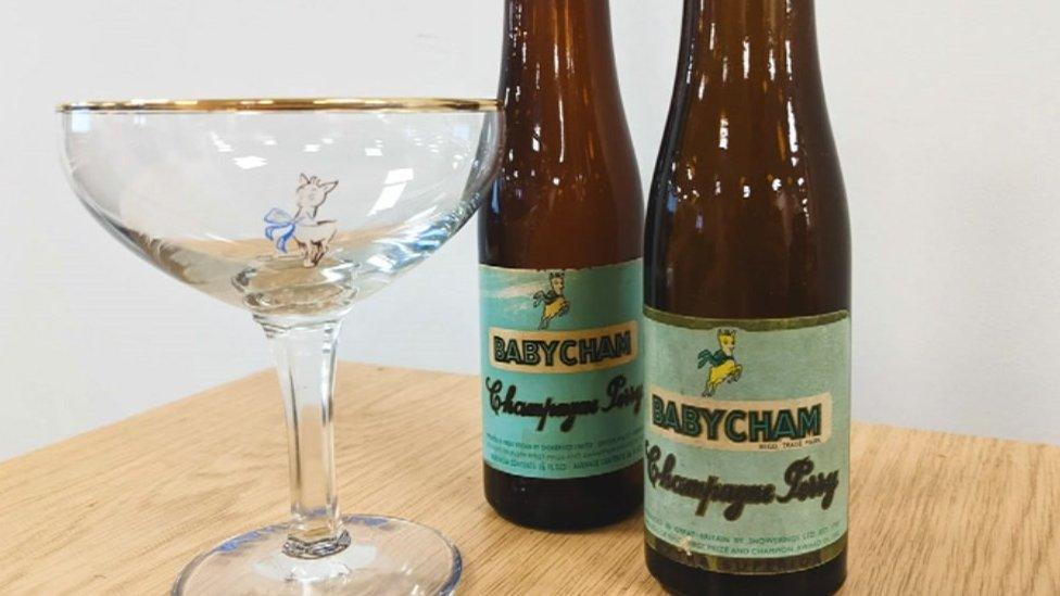 Babycham bottles and glass