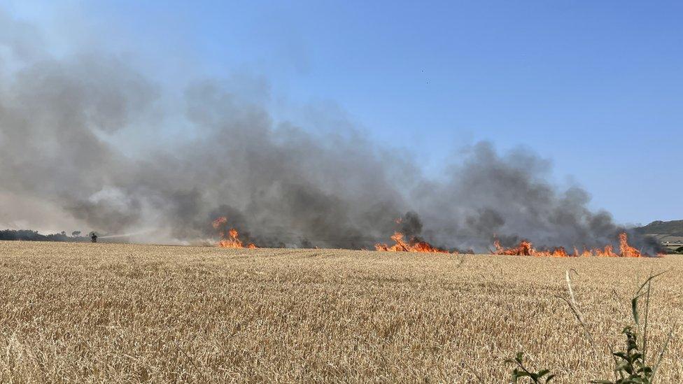 Fire near Whitesands, St Davids in Pembrokeshire