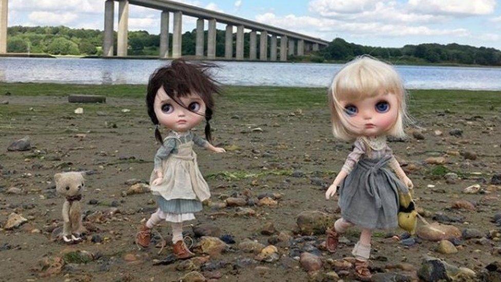 The dolls by the Orwell Bridge near Ipswich