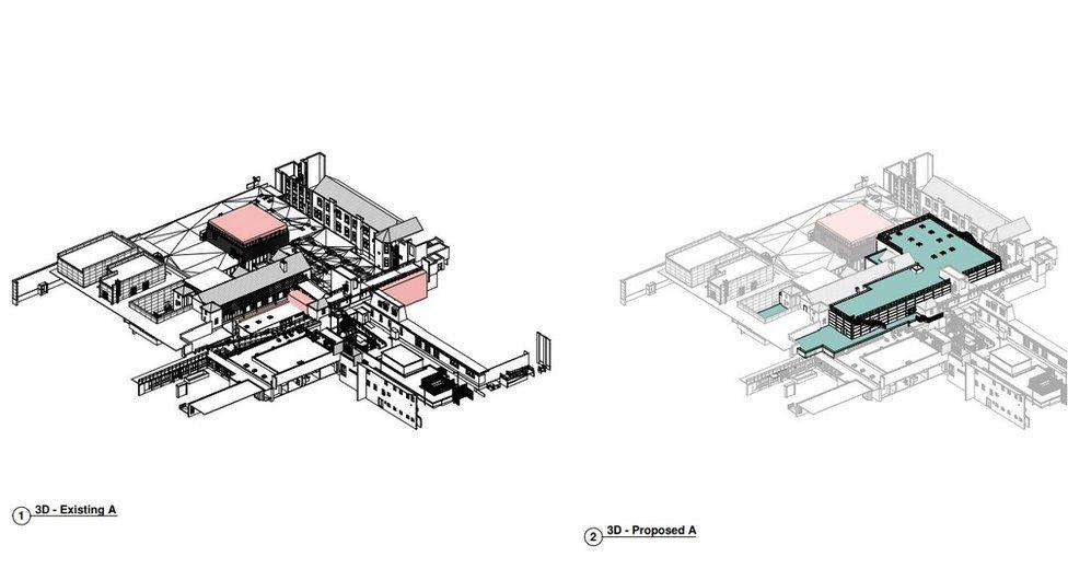 Plans showing new building