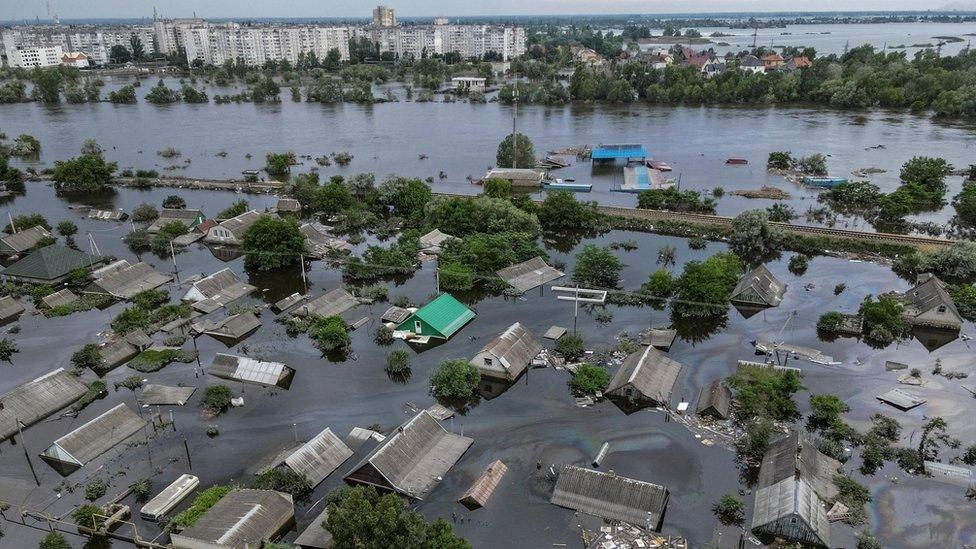 The Kherson area, after the Nova Kakhovka dam breached, amid Russia's attack on Ukraine