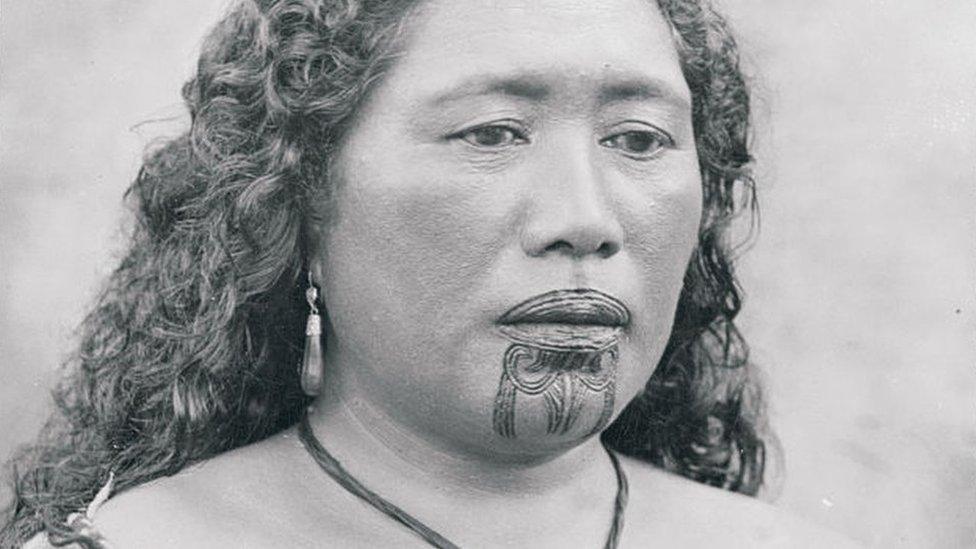 Maori Woman with Tattooed Lips and Chin