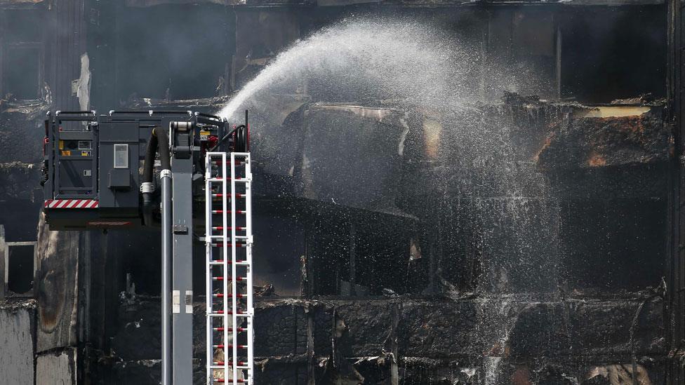 Hoses are used on Grenfell Tower