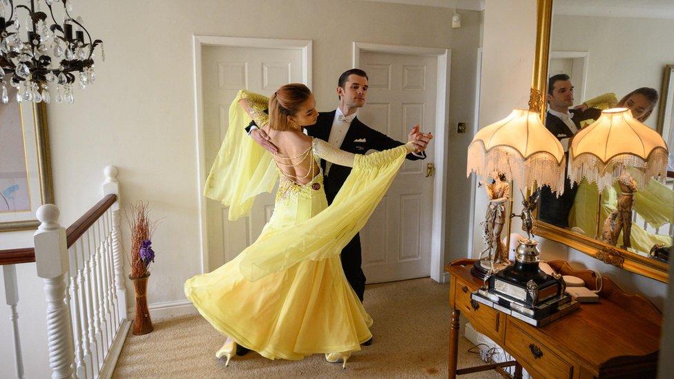 North of England ballroom champions Roman Sukhomlyn and India Phillips obey the lockdown and practise at home on their landing