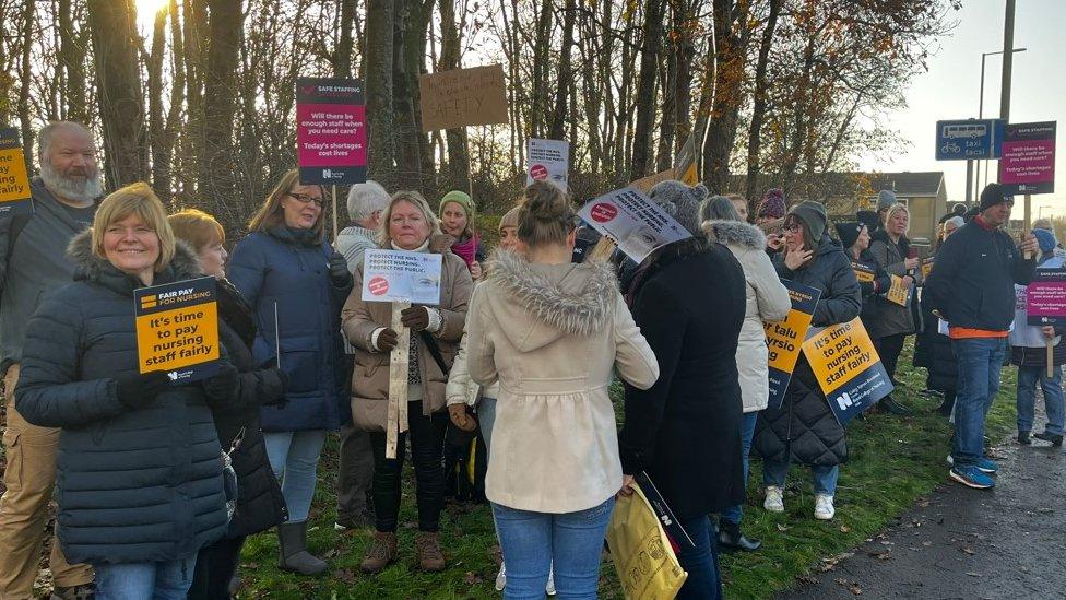 Nurses on the picket line at Princess of Wales Hospital, Bridgend