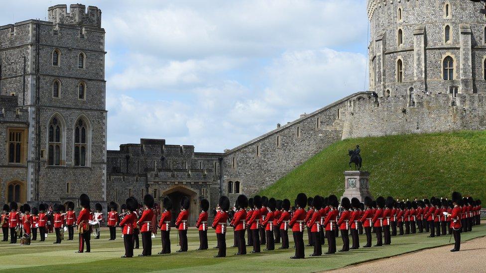 The Guardsmen showed their precision marching skills while maintaining a social distance of just over two metres