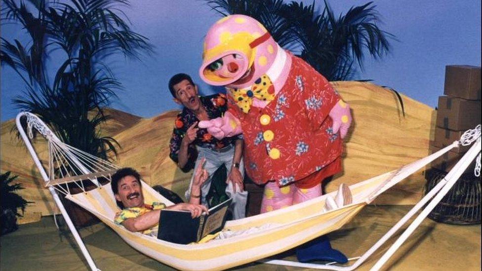 The Chuckle Brothers and Mr Blobby in 1998