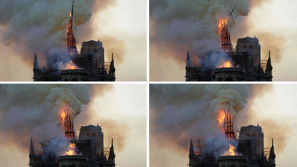 Images showing the collapse of the spire