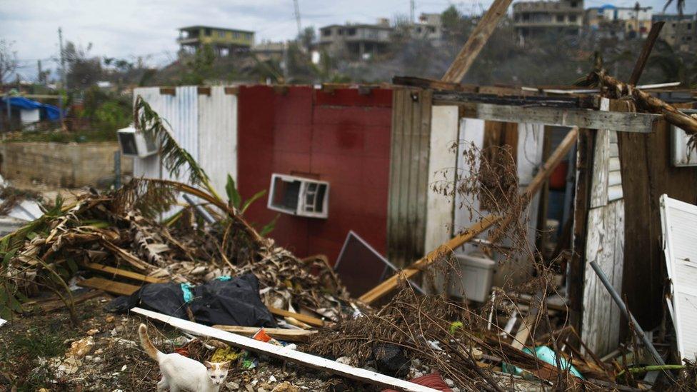 A home destroyed by Hurricane Maria on October 5, 2017 in San Isidro, Puerto Rico