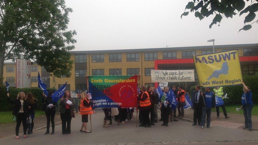 Staff on strike outside Winterbourne International Academy