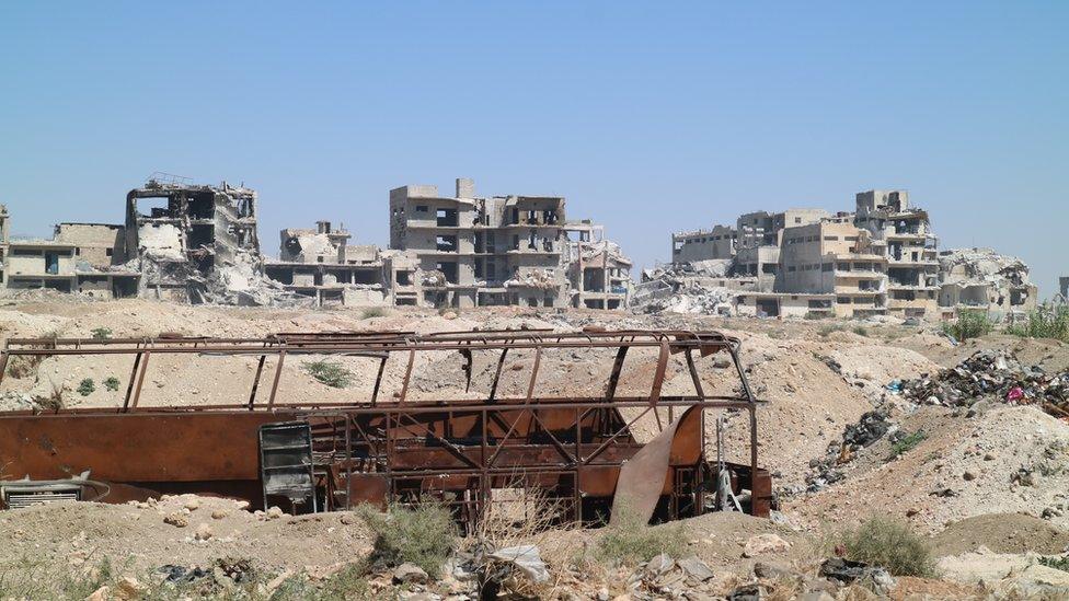 The road into west Aleppo. Heavily fought over. Only recaptured by Syrian army last Saturday, with Russian air support.