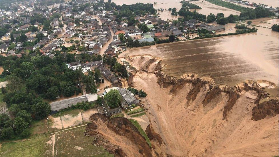 Local government handout image of Erftstadt-Blessem, where houses have collapsed and some residents are believed to be trapped (16 July)