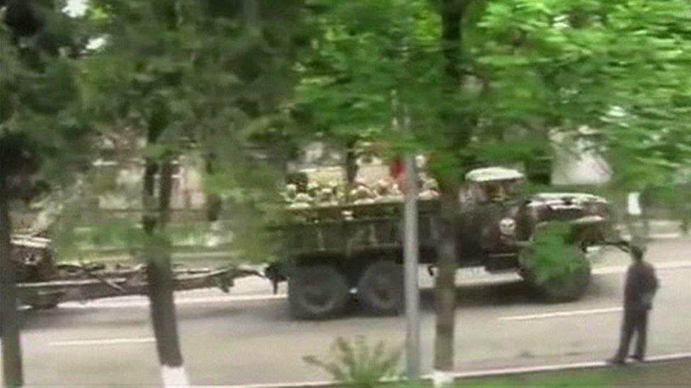 Still form video showing Armenian troops and artillery in Armenia driving in the direction of Nagorno-Karabakh