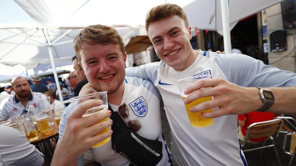 Fans gather in Rome ahead of Ukraine v England - Rome, Italy - July 3, 2021 England fans pose in Rome before the match