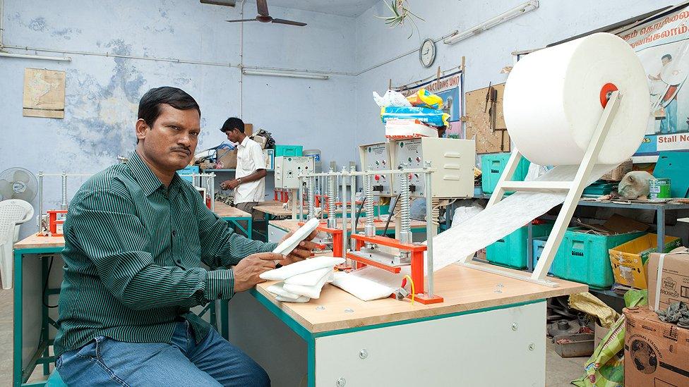 Arunachalam Muruganantham at one of his machines